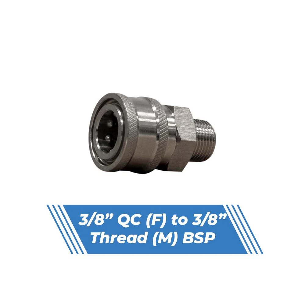 Aquatouch Pressure Washer Adaptors - 3/8” QC (F) to 3/8” Thread (M) - Image 2