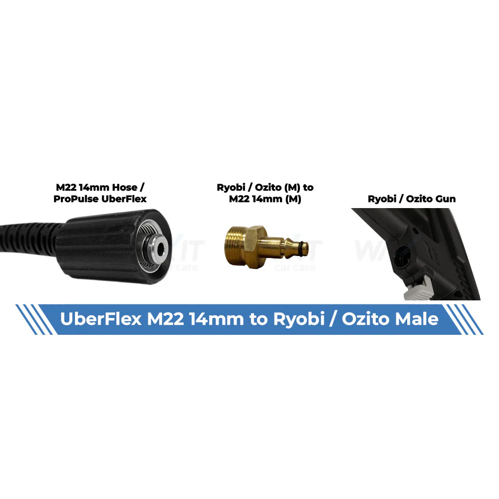 Aquatouch Pressure Washer Adaptors | Ryobi / Ozito (M) to M22 14mm (M) - Image 2